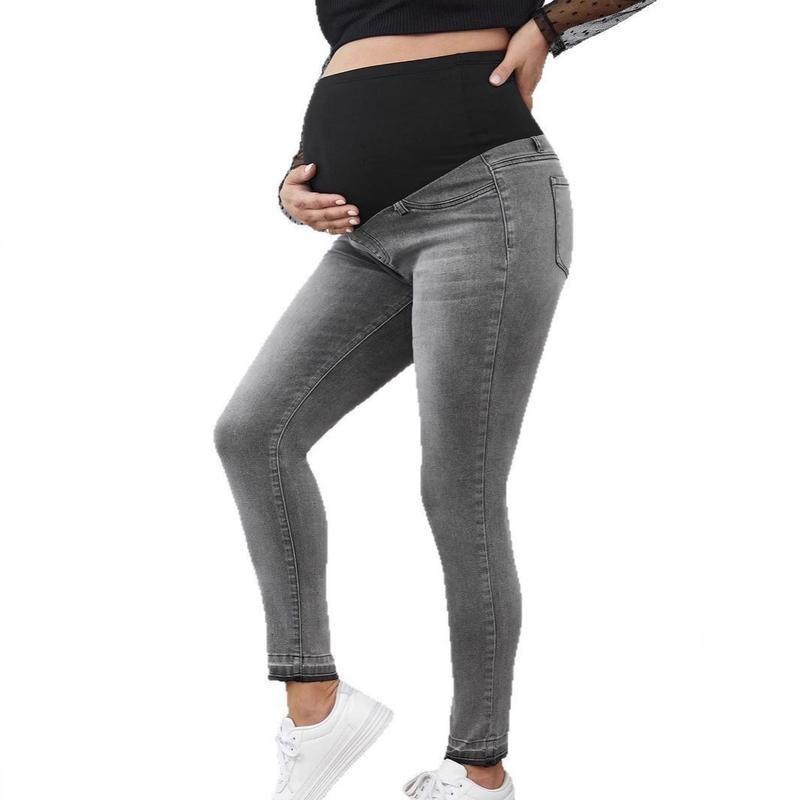 Maternity High Waist Belly Support Denim Pants Fashion Slim Fit Stretch Spring Autumn Maternity Wear