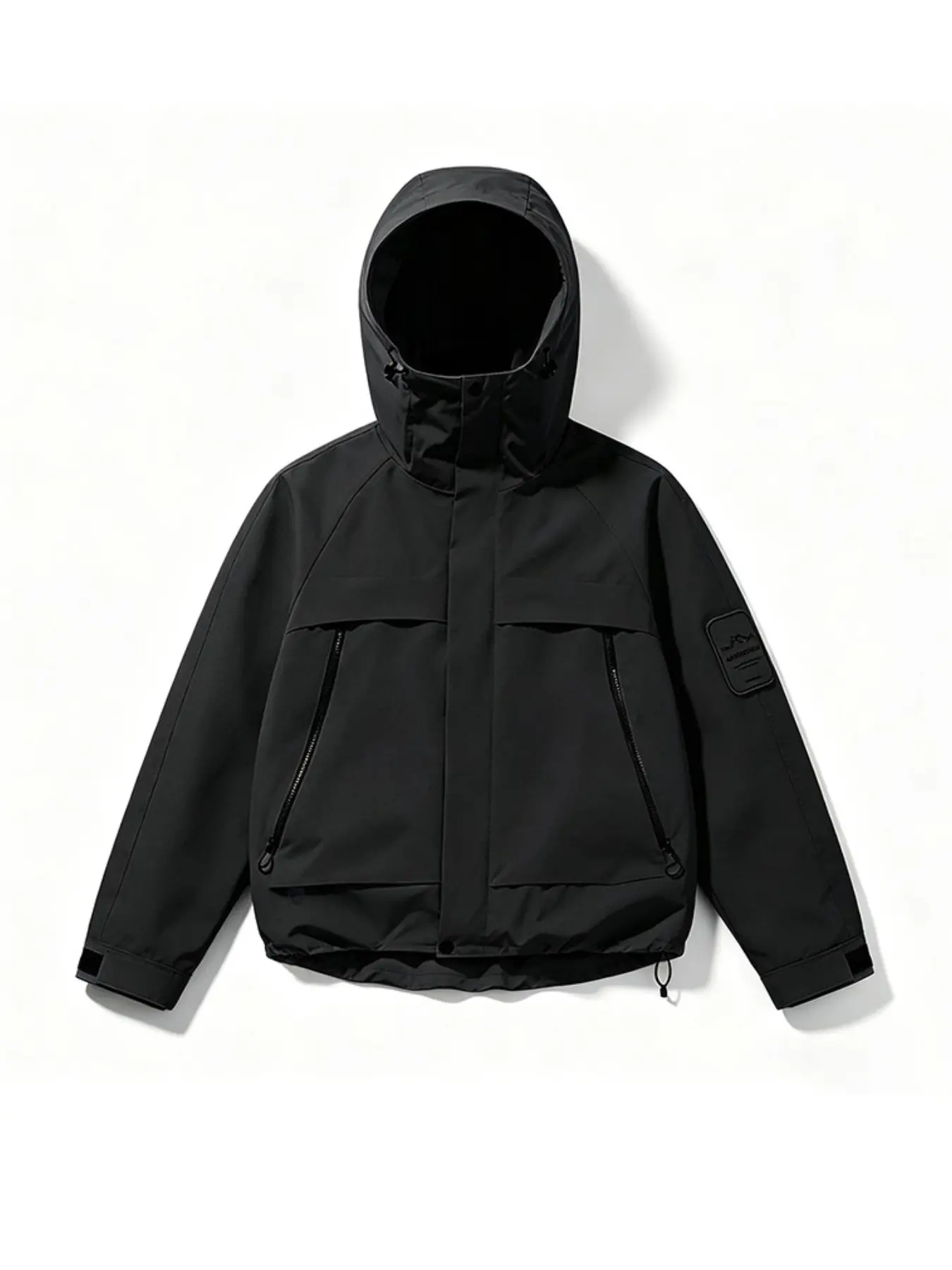 Men's Waterproof Hooded Windbreaker, Adjustable Hat Sleeve Hem, Multiple Zip Pockets, Outdoor Wear Hiking Camping Jacket, Unisex Loose Fit Coat