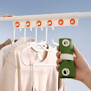 1PC 6-Hole Windproof Clothesline Clip, Portable Fabric Windproof Hanger Strap, Anti-Slip Clothes Fastener for Travel, Outdoor Camping & Balcony, 3 Colors Beige/Green/Brown