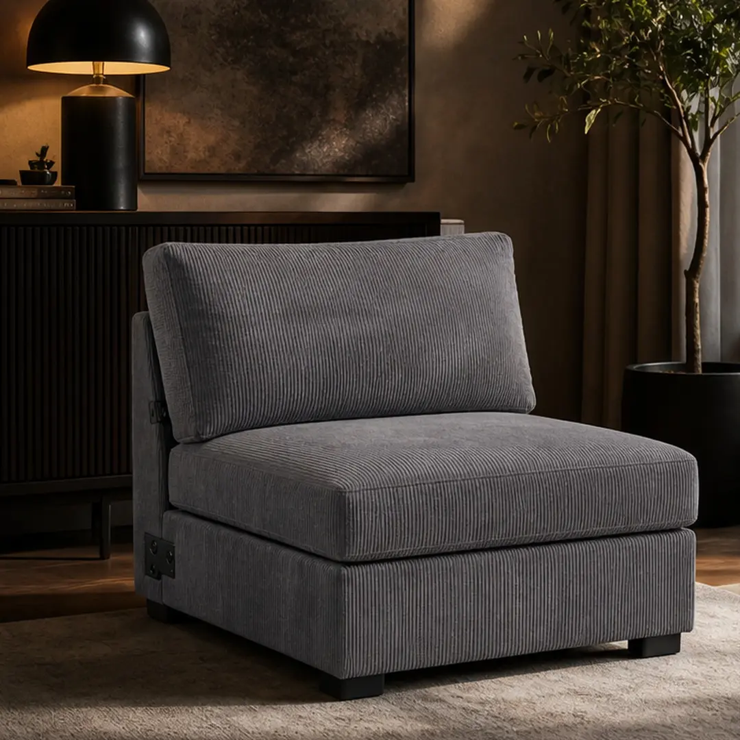 ARCH Modular Sectional Sofa Corner Seat Middle Seat Module Couch Gray Corduroy Fabric Single Seat Living Room Furniture Modular DIY Design L-Shape U-Shape Sleeper Configurations for Living Room Basement Office, Gray Color Options, Corduroy Material