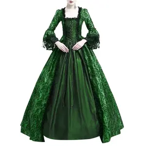 Women's Vintage Dress Medieval Victorian Court Lace Stitching Dress Gothic Long Sleeve Dress Cosplay Party Costume