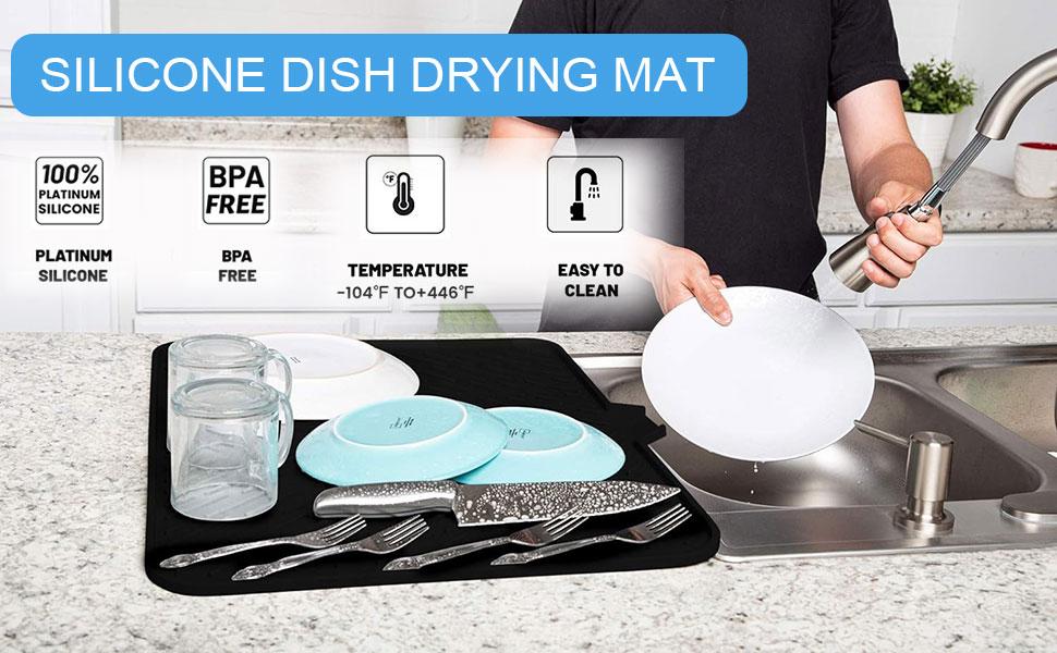 Silicone Dish Drying Mat 23x17 Multiple Usage,Easy clean,Eco-friendly,Heat-resistant Silicone Mat Dish Drying Mats For Kitchen Counter or Sink,Refrigerator or Drawer liner Gray 23inchx17inch