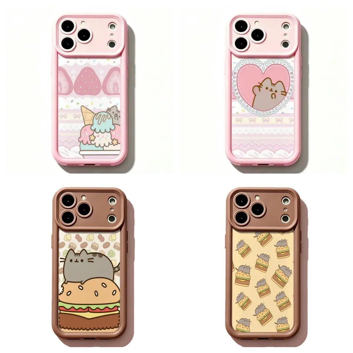 Aesthetic Kawaii Cat Strawberry Food Collage Soft TPU Mobile Phone Case - Shockproof Anti-Drop Protective Cover with Accessories for iPhone Series (13-17 Pro Max), Ideal for Christmas, Birthday Gifting