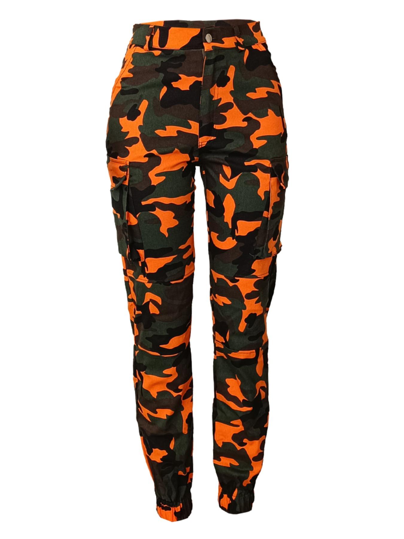 Women's Camo Print Camouflage Button Fly Cargo Pants, Casual Pocket Design Trousers for Daily Wear, Ladies Bottoms for Fall & Winter, Womenswear, Casual Fashion Trousers, Casual Comfy Stretch, Casual Chic Trousers
