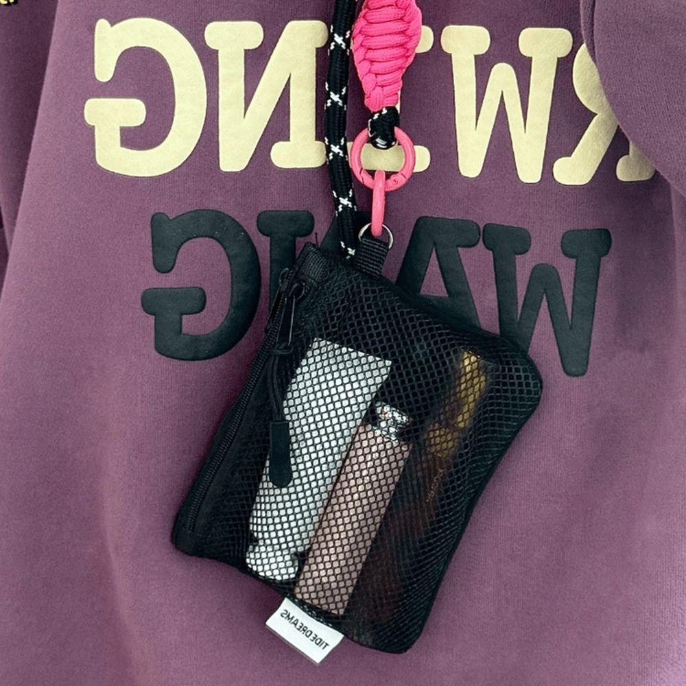 Double Zipper Mesh Storage Bag Double-layer Space Saving Portable Coin Purse Square Visible Travel Cosmetic Organizer Women