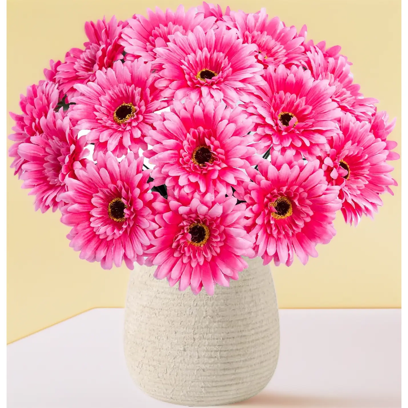 20 Pcs Artificial Silk Gerbera Daisy Flower Bouquets with Stems, Pink Faux Blooms for DIY Art Crafts, Home Wedding Flower Arrangements & Vase Centerpieces, Artificial Flower Bouquets