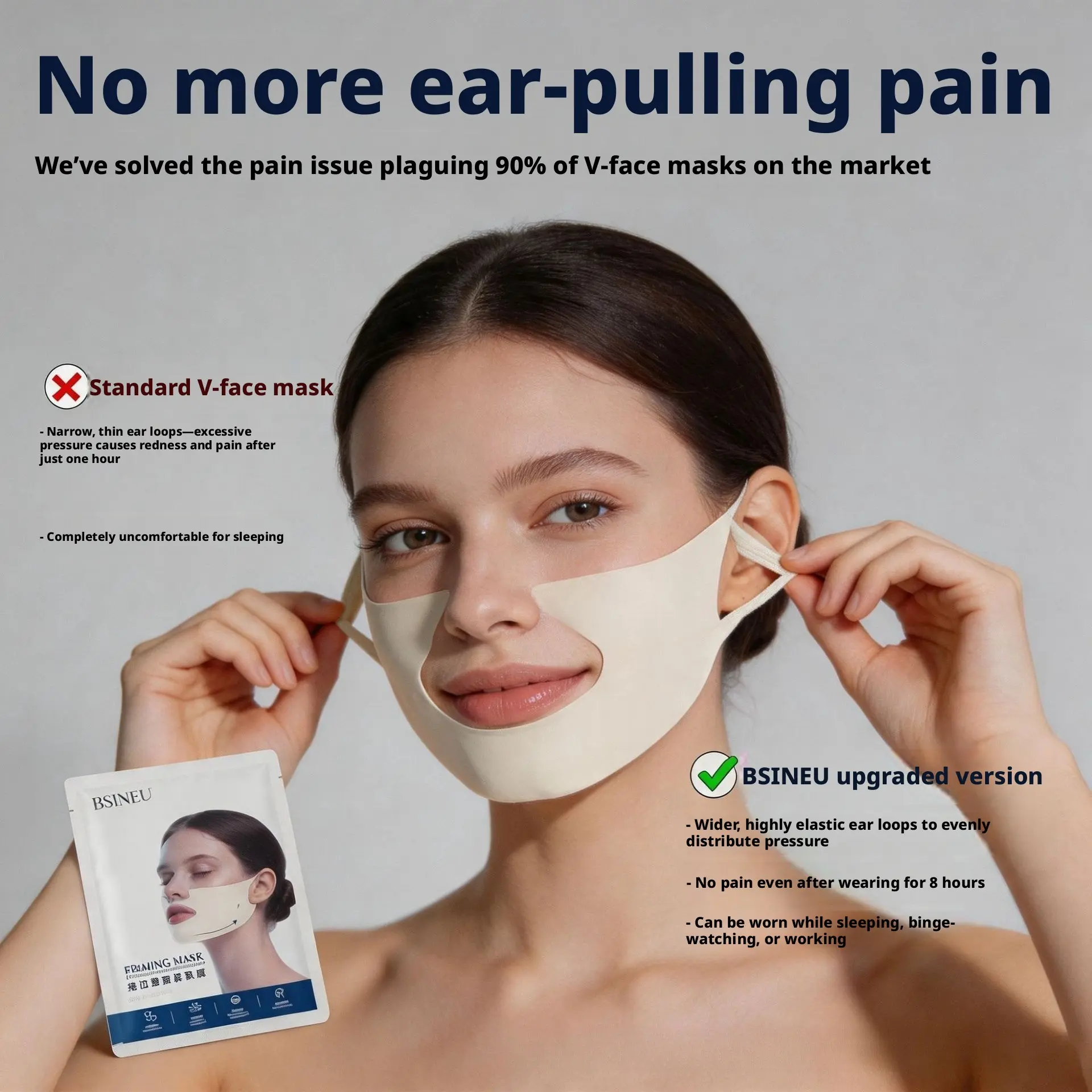 V-face tightening mask, collagen anti-wrinkle ear-loop mask, nasolabial fold fading hydrogel, instant V-face mask, say goodbye double chin! Wear it while sleeping, wake up with a firm small face, dual effect of physical lifting   skin-nourishing essence,