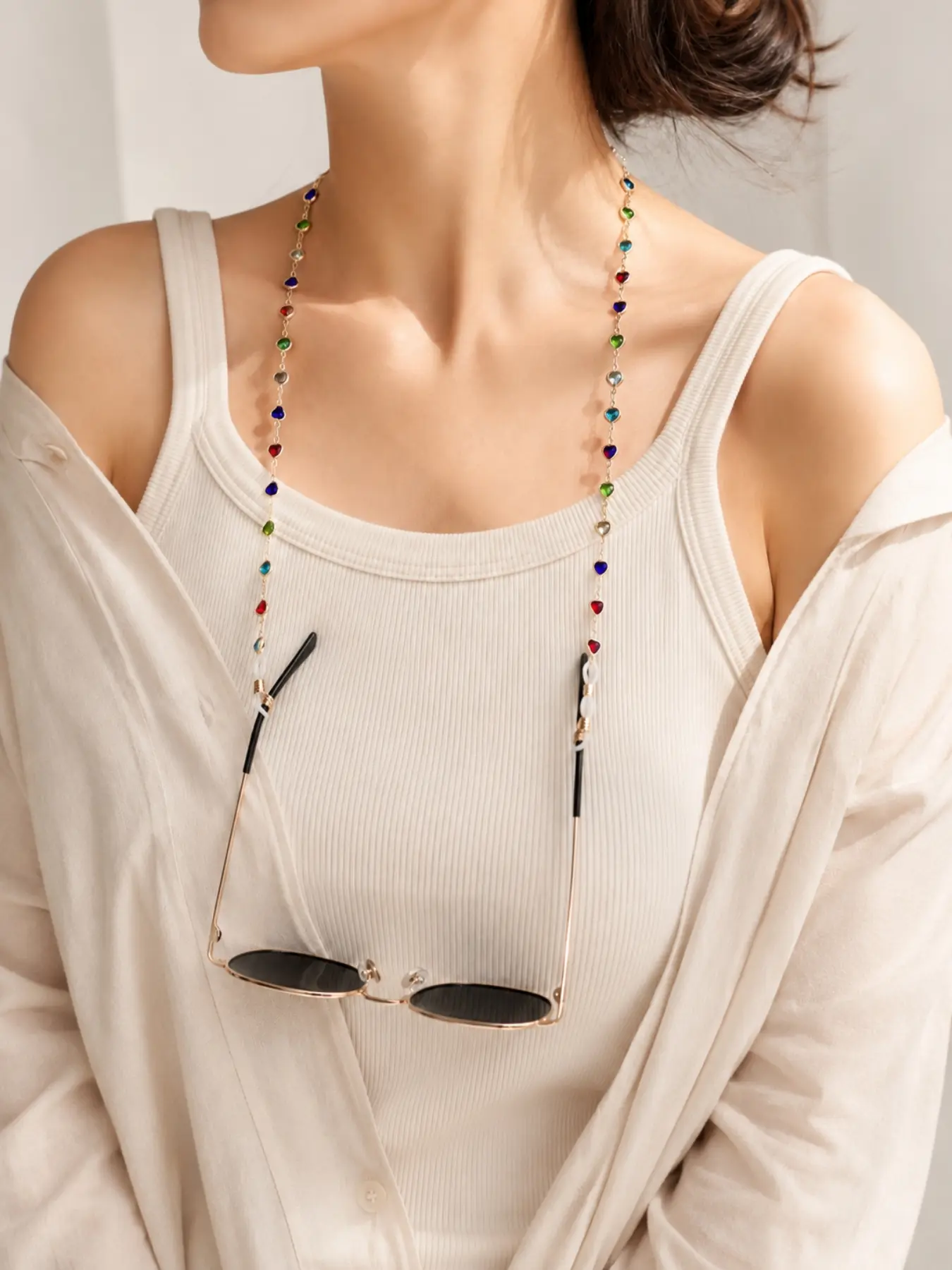 Colorful Heart-Shaped Anti-Slip Eyewear Chain, Universal Accessory for Glasses, Can Be Used as Necklace or Bracelet, Stylish and Practical