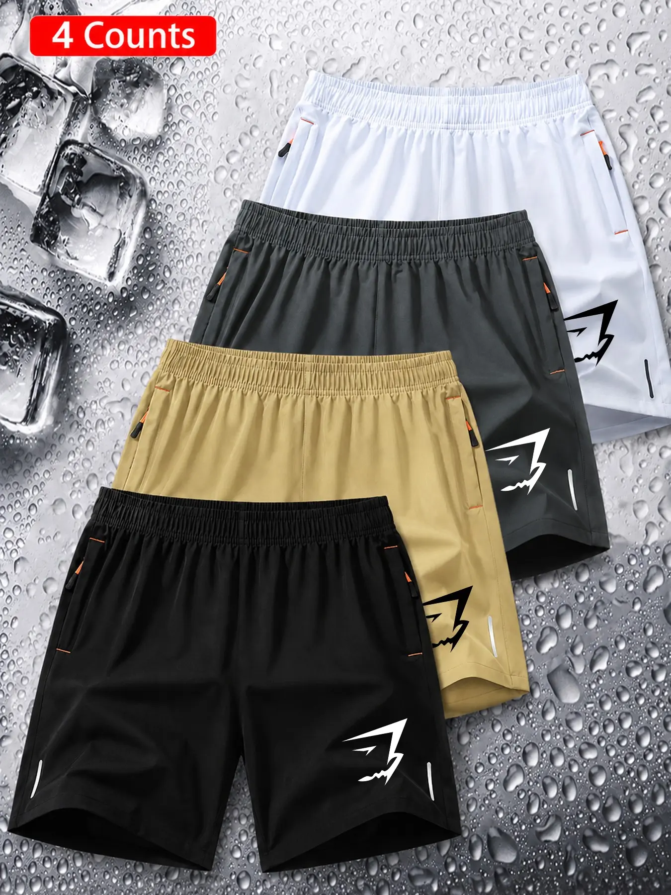 4-Piece Sport Shorts Set, Lightweight Workout Shorts, Outdoor Running, Fitness Training, Casual Wear, Minimalist Lightning Arrow Print, Lightweight Quick-Dry Fabric, Unisex