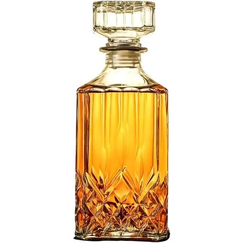 Decanter with Airtight Geometric Stopper,32oz  Decanter,Glass Decanter,Diaphanous  Bottle,Decanter with Airtight Lid for ,,,,Brandy,