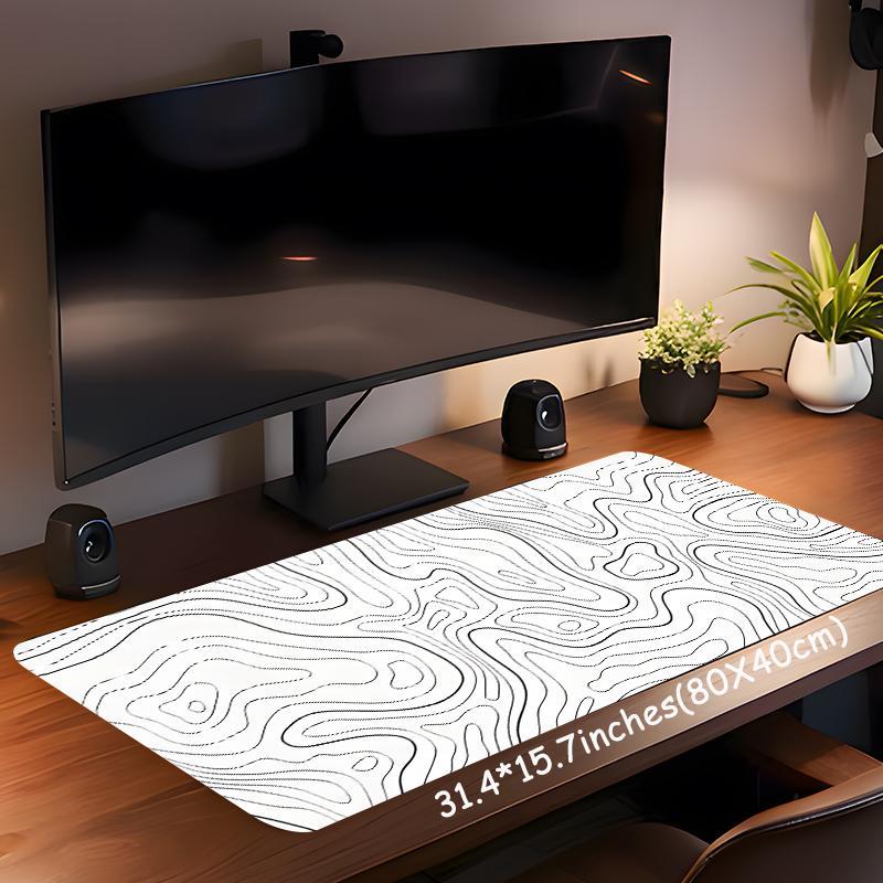 Topographic Line Pattern Mouse Pad, Rectangular Gaming Mouse Pad, Non-Slip Rubber Mat, Multi-Size Mousepad for Laptop and Desktop Gaming