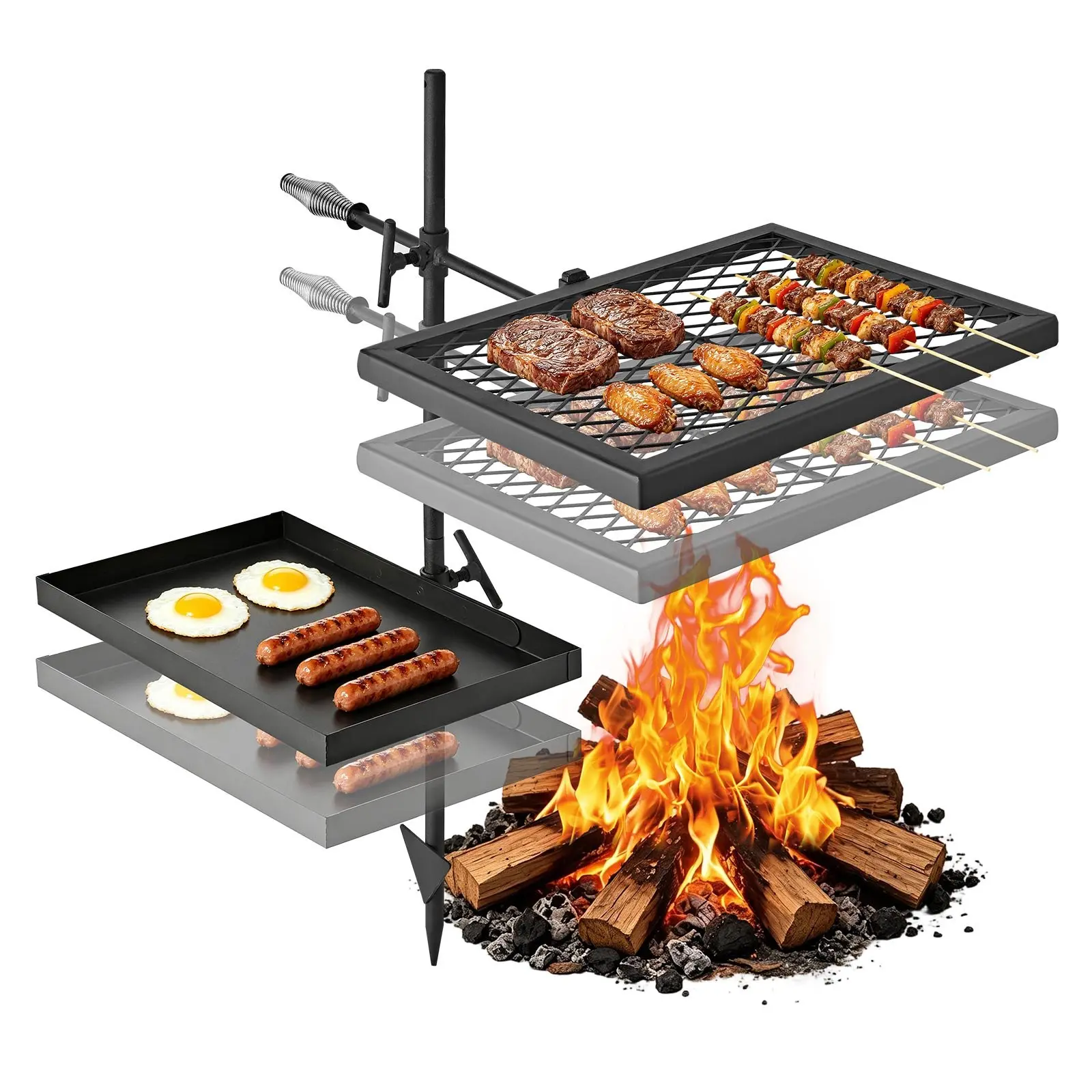 【DealsForYouDays】VEVOR Heavy Duty Swivel Campfire Grill, Double Layer Portable Camping Grill Grate Griddle, Sturdy Steel BBQ Mesh, 360 Height Adjustable Over Fire Pit, for Outdoor Open Flame Cooking, Black
