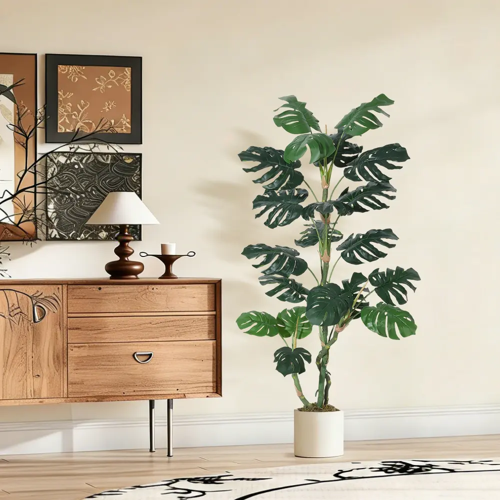 Lifelike Artificial Monstera Deliciosa Plant – Realistic Faux Floor Palm for Indoors, Home, Office, or Store Decor, Easy-Care Decorative Greenery