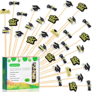 100Pcs Graduation Cocktail Picks, Class of 2026 Grad Theme Decor Toothpicks Fruit Sticks Skewers with Topper for Appetizers Charcuterie Accessories Congrats Grads Decorations Themed Party Supplies