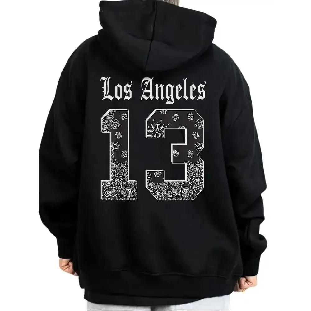 Unisex Cotton Blend Los Angeles 13 Chicano Lowrider Style Hoodie - Chicana Art, Gangster, Cholo Design, Long Sleeve, Casual Streetwear Outfits for Men and Women