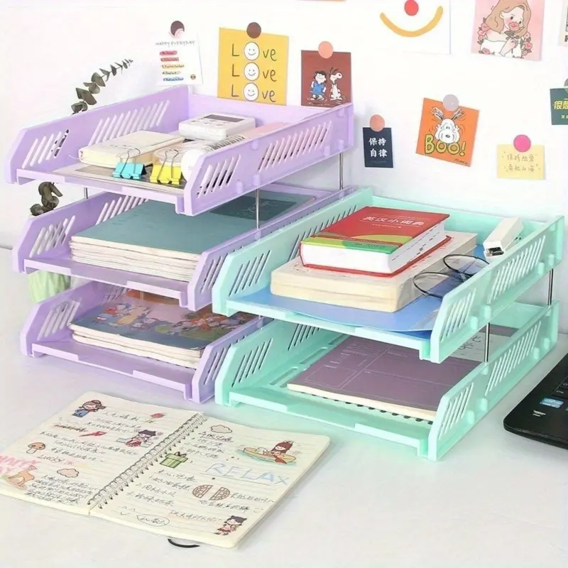 2-Tier Plastic File Organizer - Durable Desktop Storage Rack, Desk Organizers with Compartments, with Multiple Compartments for Office Supplies, Documents And Additions | Sturdy Home And Office Organization Solution