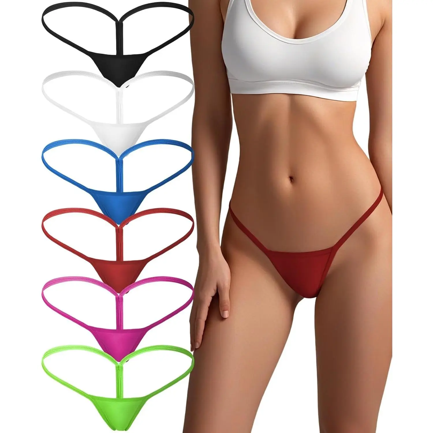 Women's Soft Cotton Minimalist Lingerie G-String Thong - Micro Style, Comfortable Stretch, Low Rise, 6-Pack Gift for Beach Use, Basic