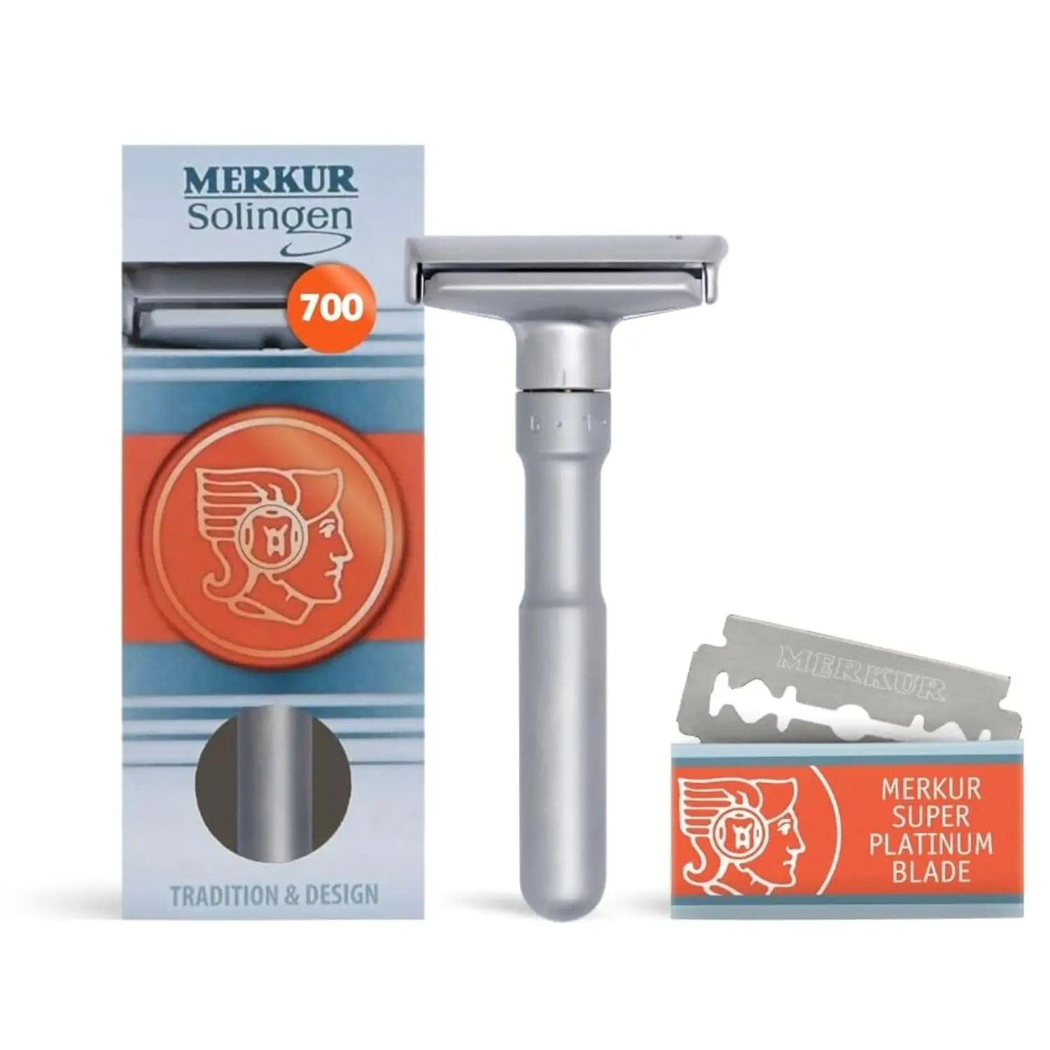 MERKUR FUTUR 700 Adjustable Double Edge Safety Razor - Matte Chrome, Adjustable Razor With Dial, Made Germany, Plastic-Free, Snap-On Cap Design, Straight Bar