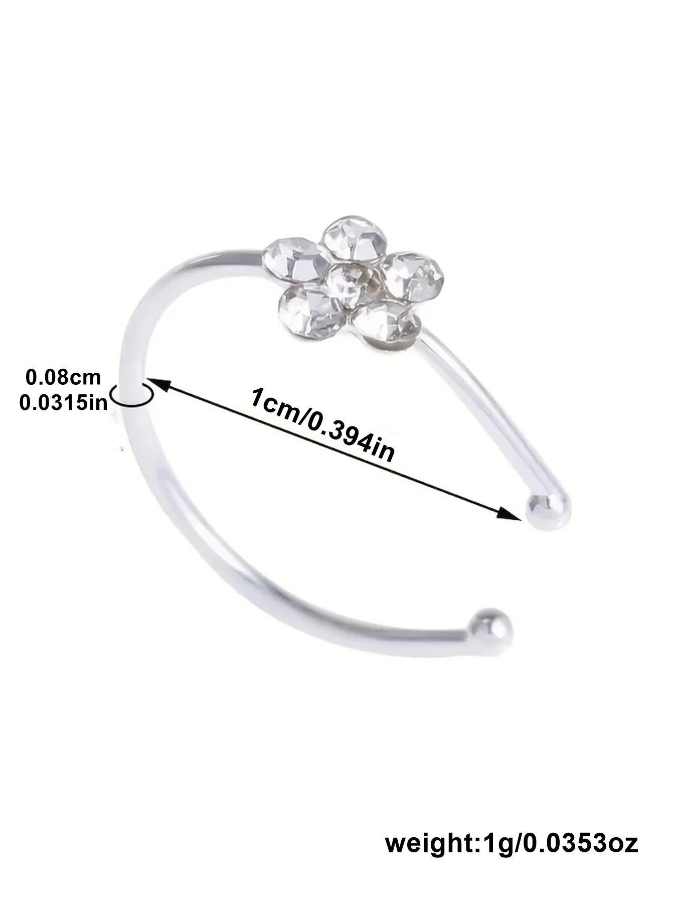Women's Elegant Rhinestone Decor Nose Ring, Simple Trendy Flower Design Nose Piercing Jewelry, Fashionable Daily Wear Body Jewelry for Women & Girls, Rhinestone Nose Studs For Girls
