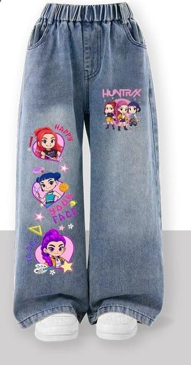 Halloween Witch Squad Print Jeans Y2K Style Girls' Fashion Ages 10-12 Casual Denim Fitted Cut for Fall Winter Wear Youth Kids Clothing