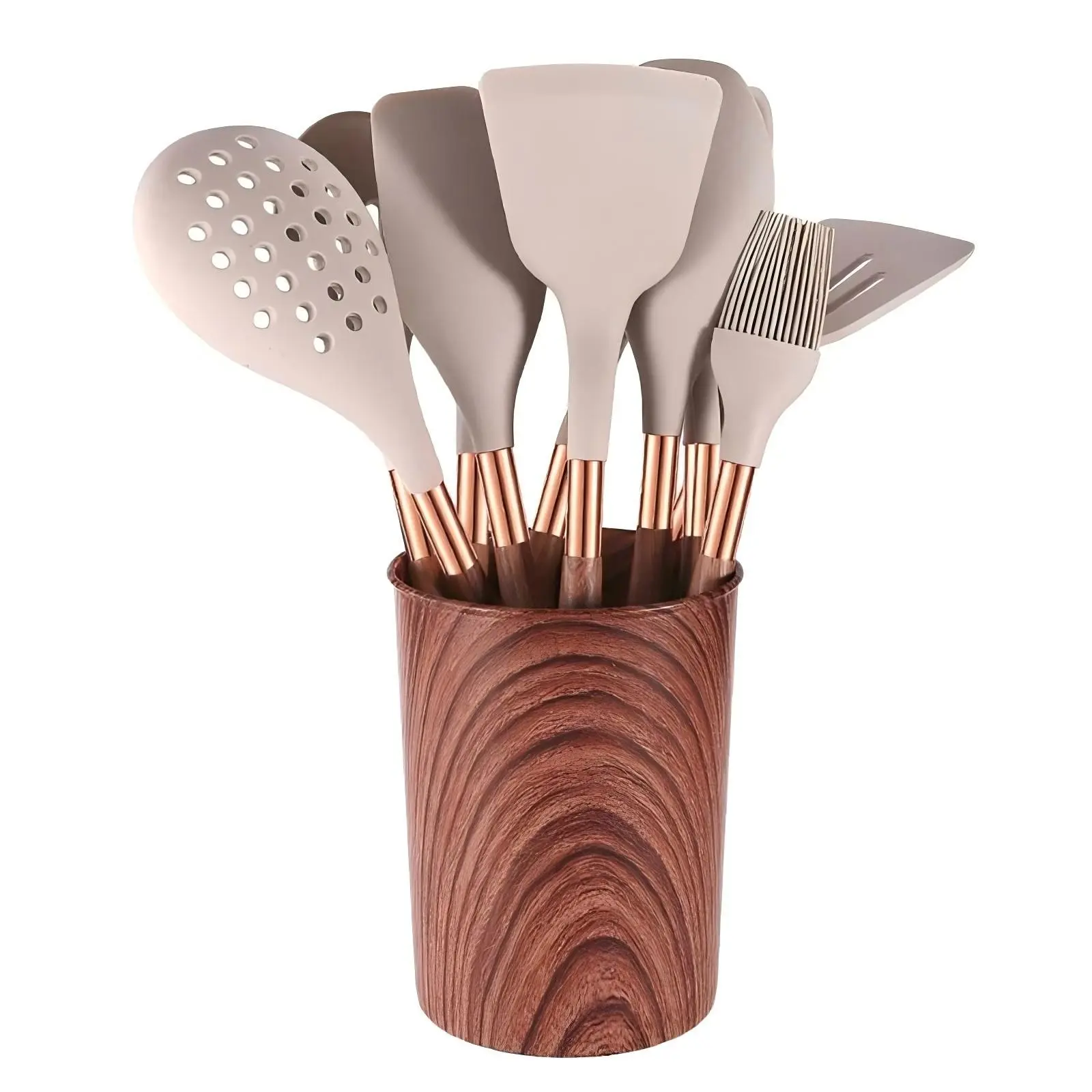 11-Piece Silicone Kitchen Tool Set, Wood Grain Handle Non-Stick Cooking Spoon Set, Durable & Easy-To-Use