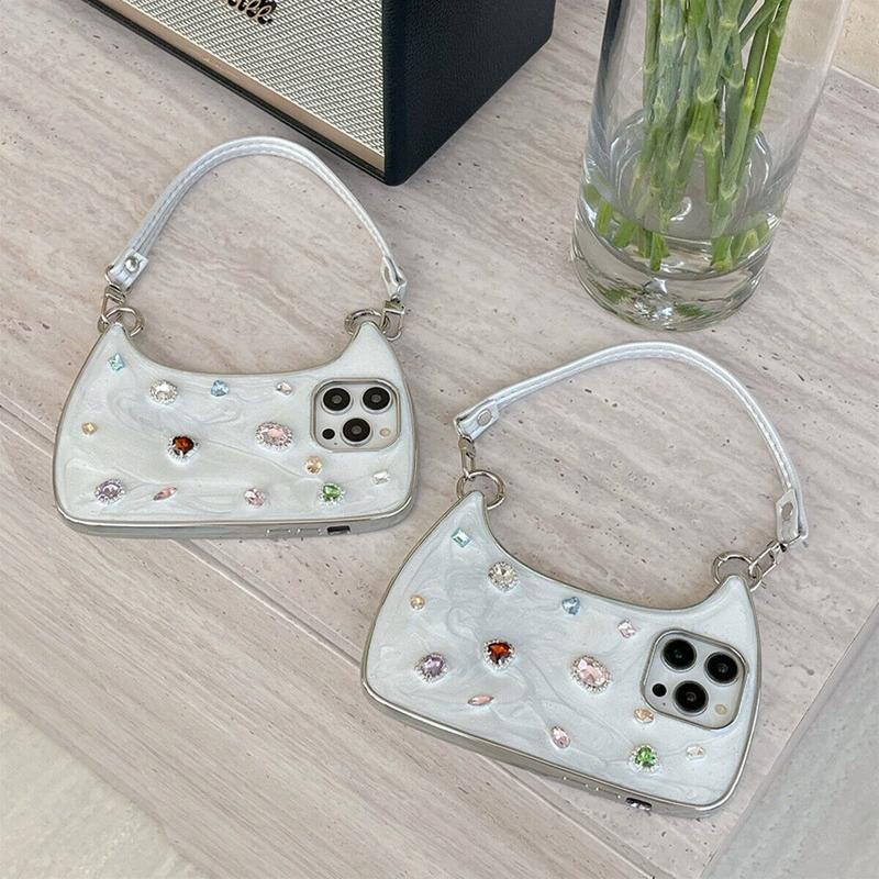 [Free !ship] ( Hand Lanyard ) Glitter Bling Diamond & Heart Sparkle Case for iPhone 17 Pro Max 16 15 14 13 Pro Max for Women Girls Crystal Wristband Bracelet Shockproof Cute Pretty Love Luxurious 3D Rhinestone Decorate Silicone Soft Shell Back Cover