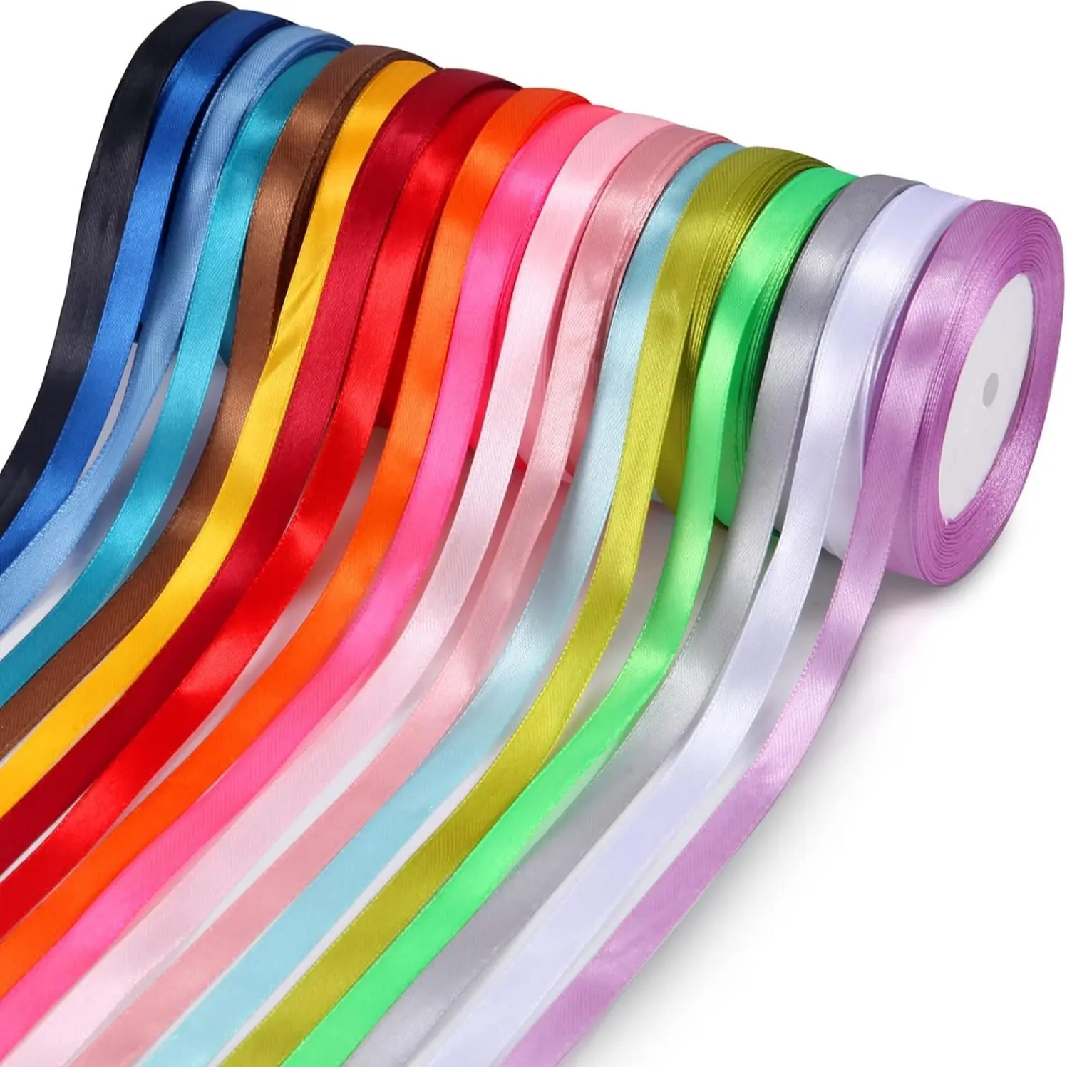 18-Piece Rainbow Ribbon Set, 10mm X 22m Decorative Gift Ribbons, 18 Colors for DIY Crafts, Gift Wrapping, Bows, Wedding Decoration