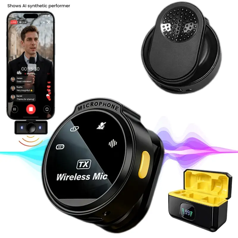 2 Pack Portable Wearable Lapel Microphone with USB Charging Case, Clip-On Wireless Device with Noise Cancellation, Receiver for iPhone, iPad, Android Smartphones Recording, Vlogging Equipment