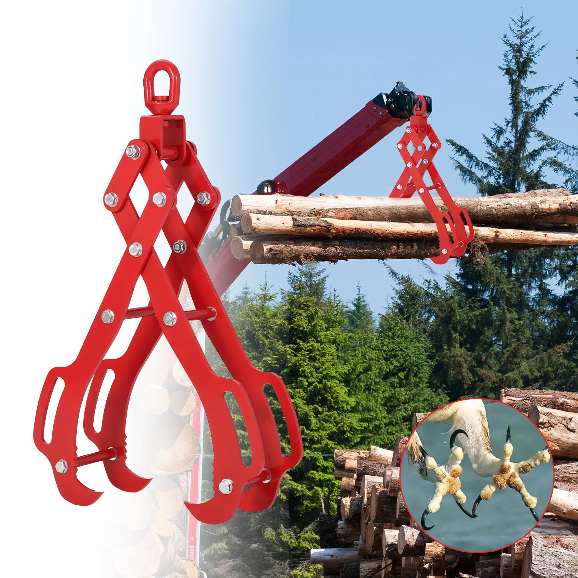 Heavy Duty Log Lifting Tongs – Secure Non-Slip Grip Wood Grapple – 28" & 36" with 2 or 4 Serrated Steel Claws – Ideal for Logging, Lumber Handling, Firewood – Fits Tractors, ATVs, Trucks, Forestry Equipment