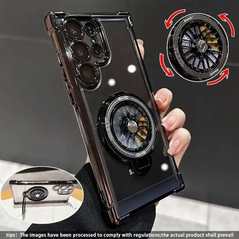 Transparent Rotating Gyroscope Stand Anti-Drop Shockproof Durable Protective Mobile Phone Accessories Smartphone Phone Case Casing Cover Protector Accessories, Fits Samsung Galaxy S26 Ultra S25 Ultra S24 Ultra S23 Ultra S22 Ultra