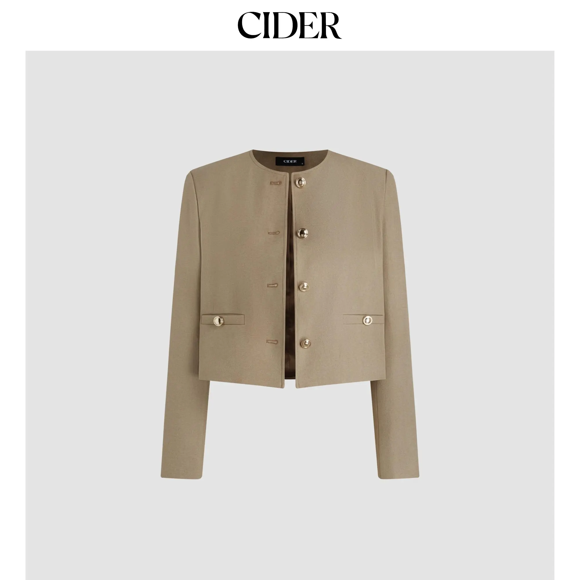 Cider Round Neckline Knotted Crop Blazer