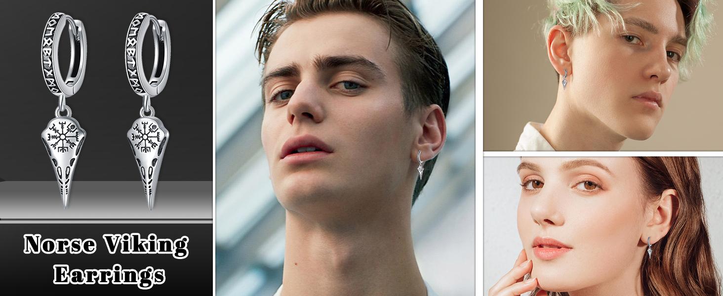 925 Sterling Silver Viking Earrings for Men Women Viking Raven/Spike/Celtic Knot/Tree of Life Drop Huggie Hoop Stud Ear Cuff Earrings Norse Viking Runes Jewelry Gifts good luck jewelry   ear  gauges men woman gift california  jewelry divine  jewelry