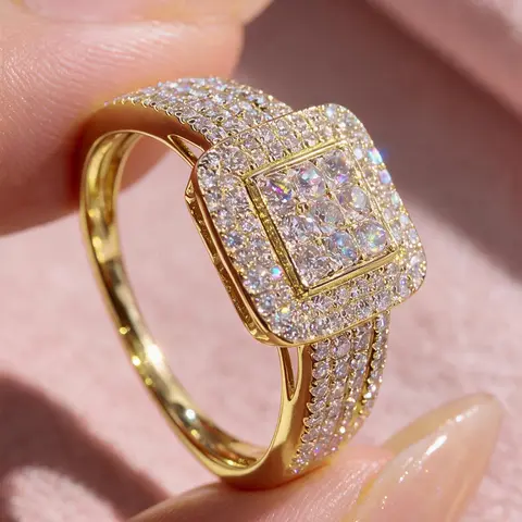S925 Sterling Silver Fashionable Square Shaped Cubic Zirconia Statement Ring, Cz Rings, Luxury for Women, Trendy All-match & Exquisite Jewelry for Birthday Gift