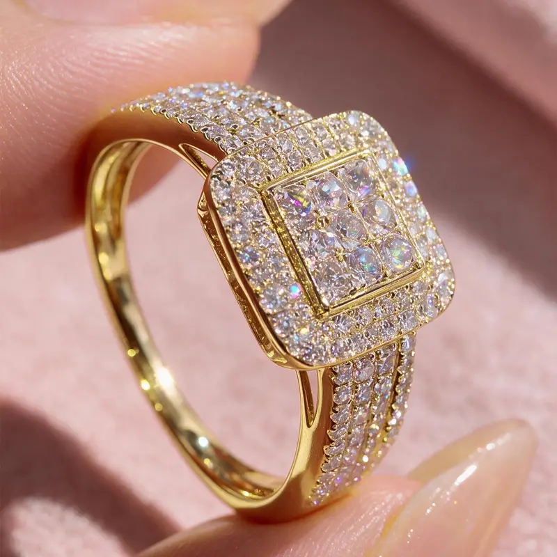 S925 Sterling Silver Fashionable Square Shaped Cubic Zirconia Statement Ring, Cz Rings, Luxury for Women, Trendy All-match & Exquisite Jewelry for Birthday Gift