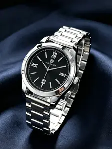 Luxury Simple Roman Numerals Men's Dress Watch, Mineral Glass, Stainless Steel Band, Calendar Display, 50m Waterproof, Business Casual Gift