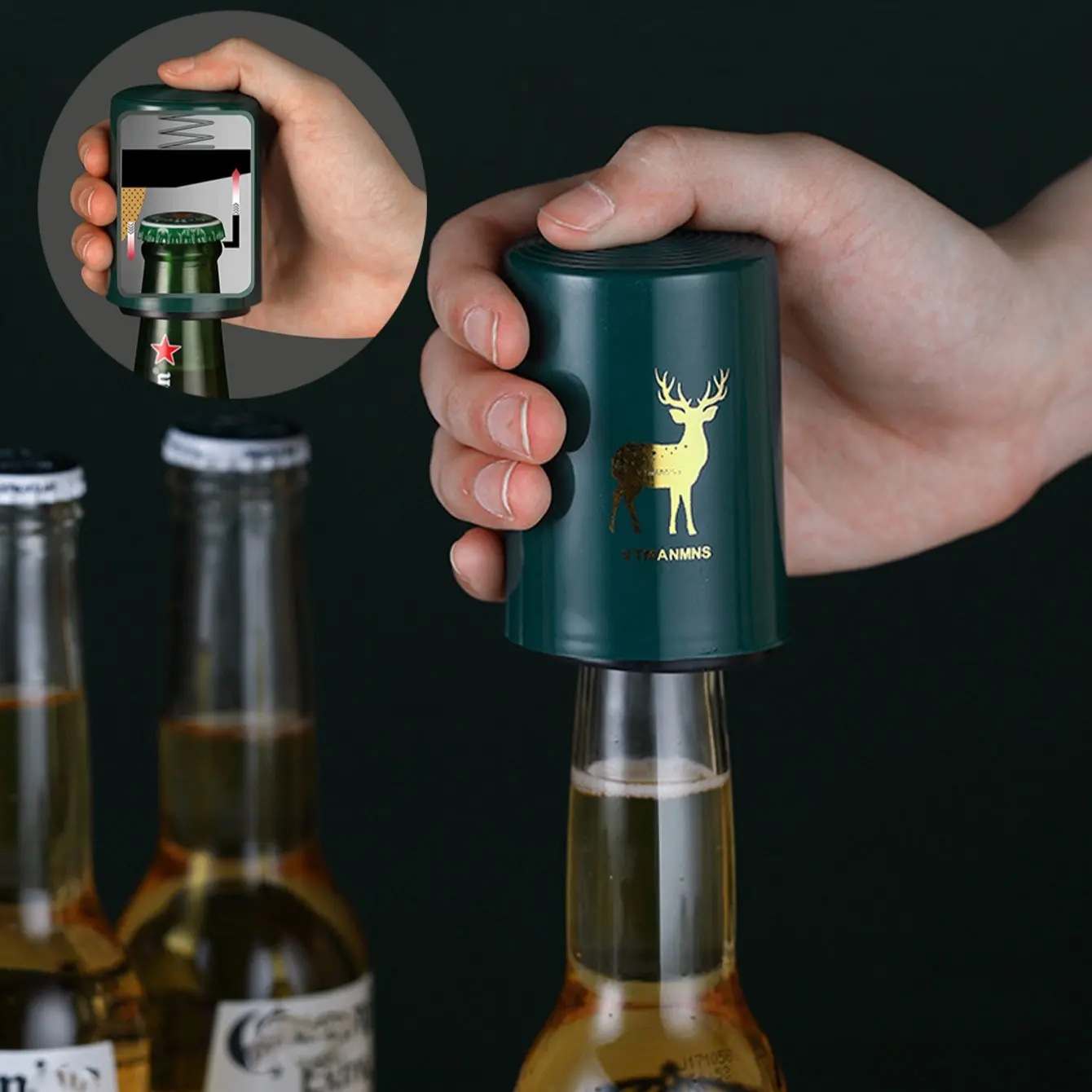 1PC Automatic Bottle Opener Creative Kitchen Press Lid Beer Corkscrew Tools Portable Kitchen Stainless Bar Gadgets Push Down Opener Bottle Cap Opener