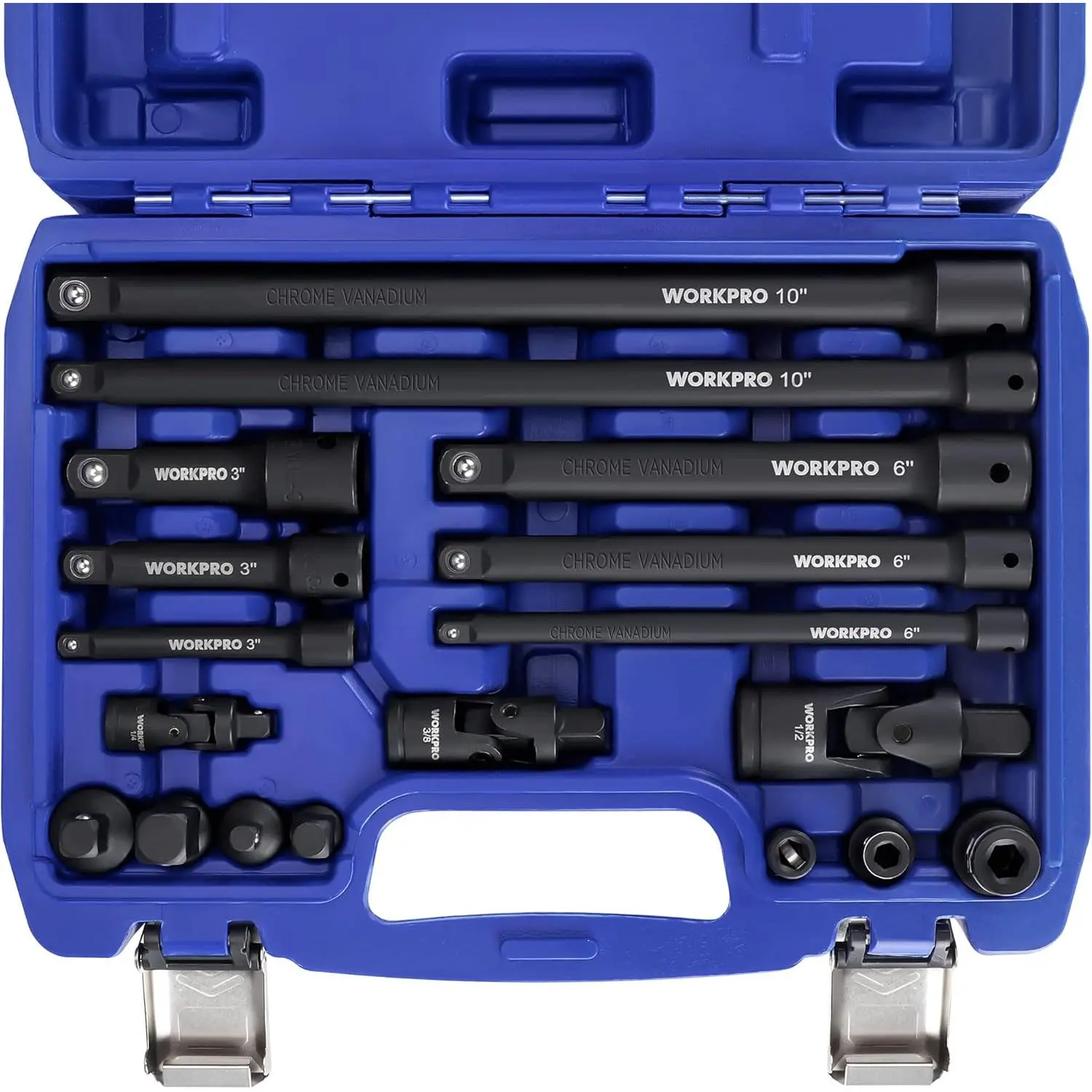 18-Piece Extension Set, Includes, Ratchet Extension Set, Swivel Joints and Coupler, 1/4", 3/8" & 1/2" Drive