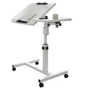 Overbed Table with Wheels, 23.6-37.4inch Height Adjustable Over Bed Table Movable Rolling Bedside Table Standing Desk Bed Table Hospital Bed Table with 0-90 Degrees Tilting Surface,White