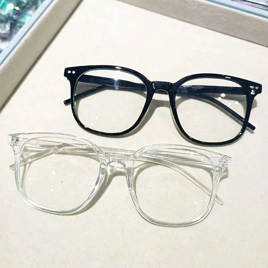 Unisex Statement Frame Glasses, Casual Square Eyewear with Animal Pattern, Full Rim Studded Frames with Transparent Lens for Computer Work