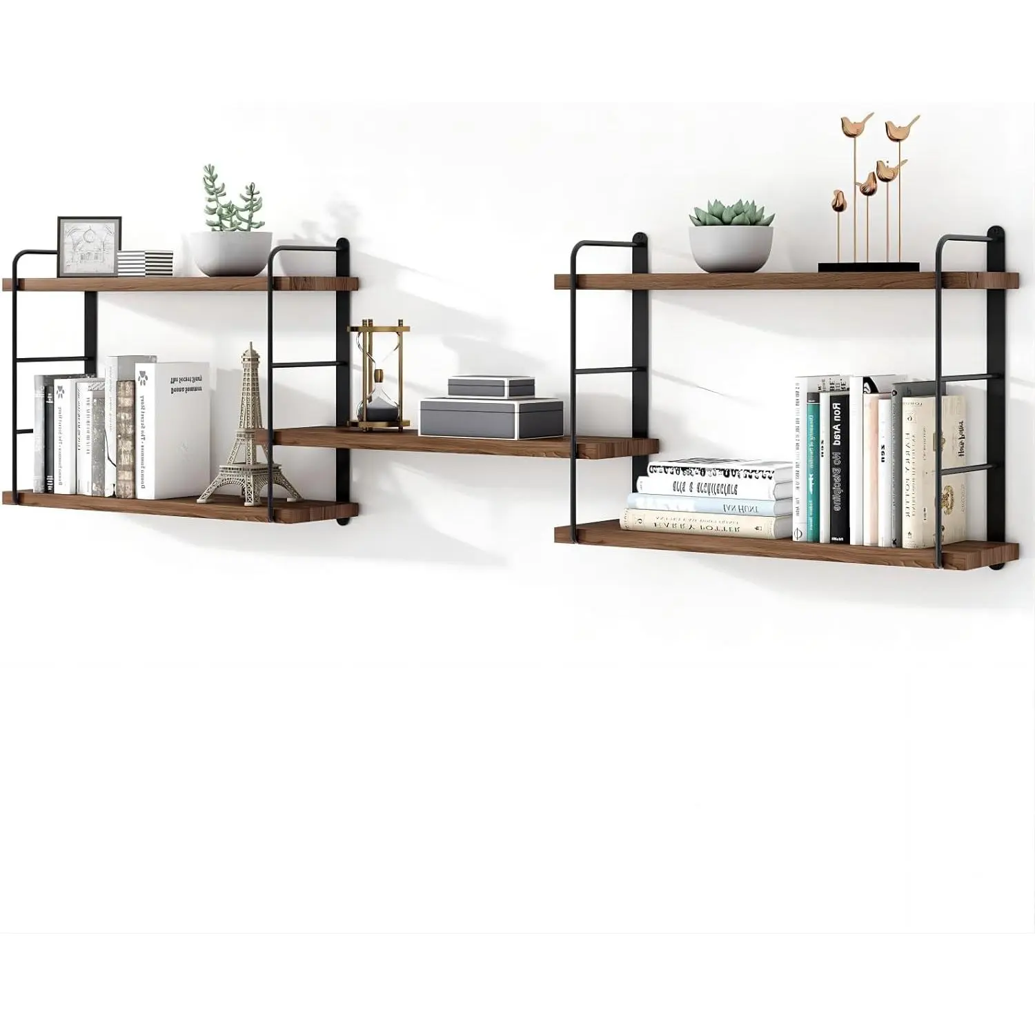 Wall Shelves, Wall Mounted Bookshelves, DIY Floating Shelves for Wall, Wood Hanging Book Shelves for Room, Bedroom, Living Room, Easy Installation, 5 Shelves (Brown, 50W x 17H)