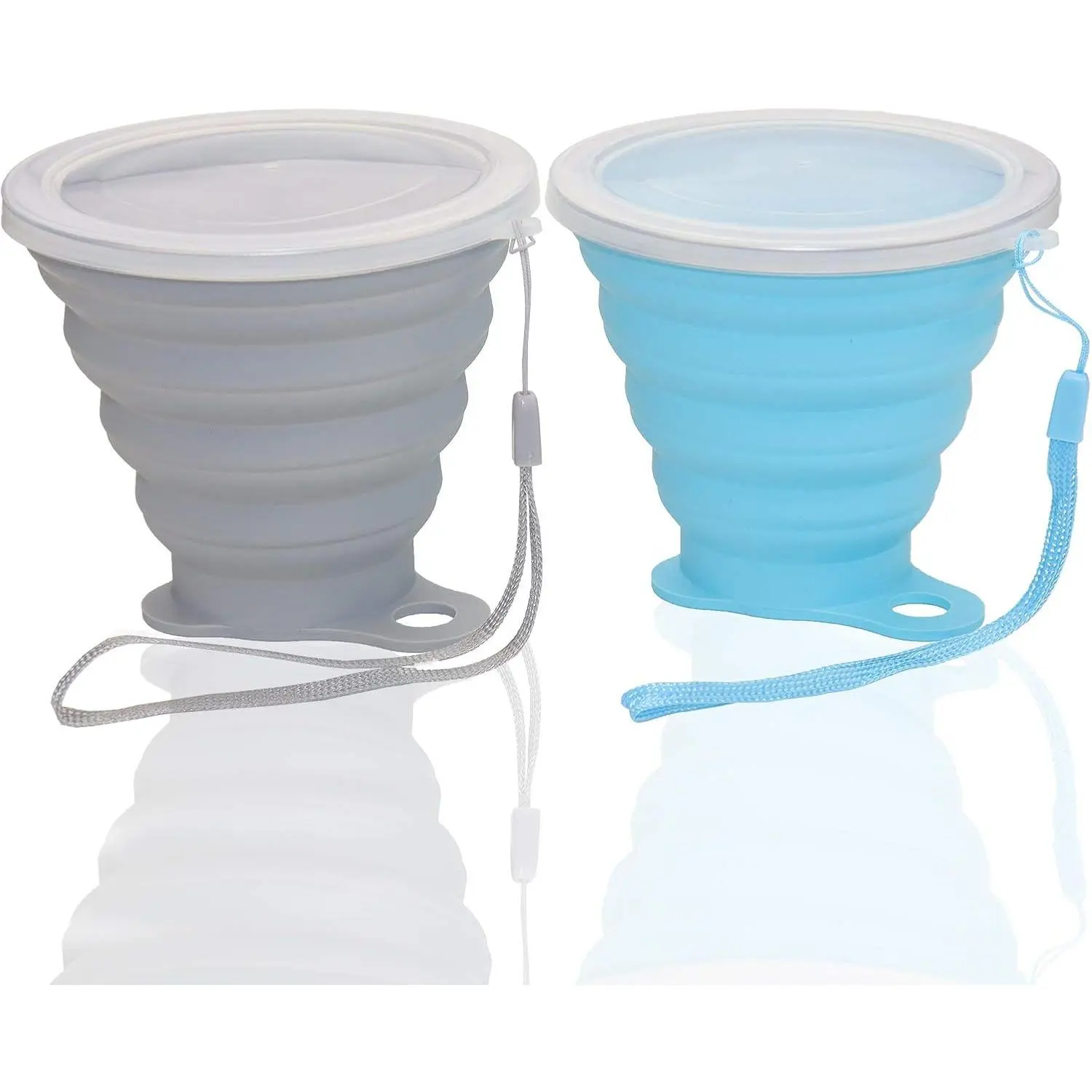 Silicone Collapsible Cups for Camping Travel, Small Portable Drinking Cup with Lids Reusable for Outdoor Hiking 270ml