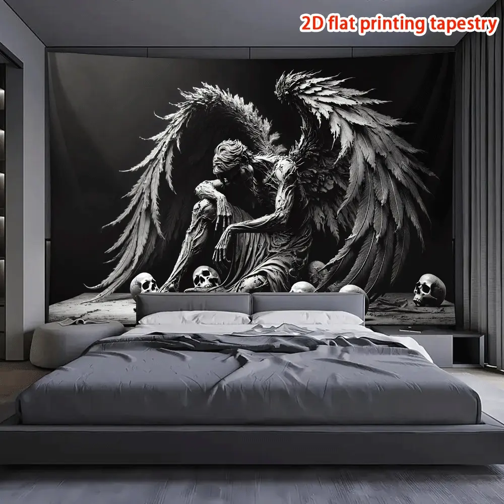 Fallen Angel Fabric Tapestry - 1pc Dark Theme Angelic Tapestry, Multi-Size Home Decor for Living Rooms, Indoor/Outdoor Celebrations, Office Backdrop & Holiday Gift