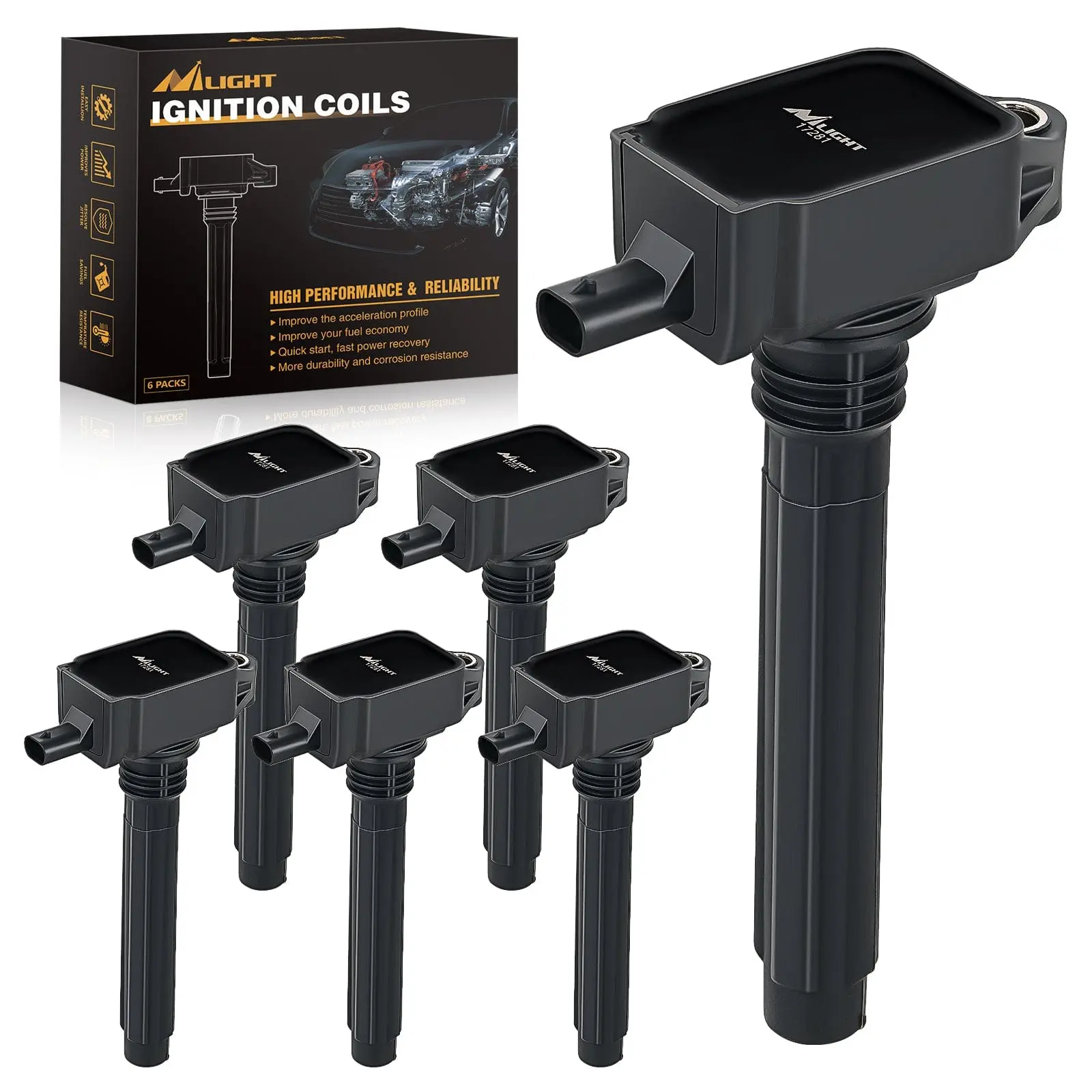 Nilight 6pcs Ignition Coil Pack UF648 Fit for Jeep Dodge Chrysler 2011 2012 2013 2014 2015 2016 Grand Cherokee Wrangler Town&Country Avenge Challenger Charger Durango RAM1500 V6 3.6L, Copper Wire, 2012-2015 Ram C/V V6 3.6L, Automotive, Replacement, Engine