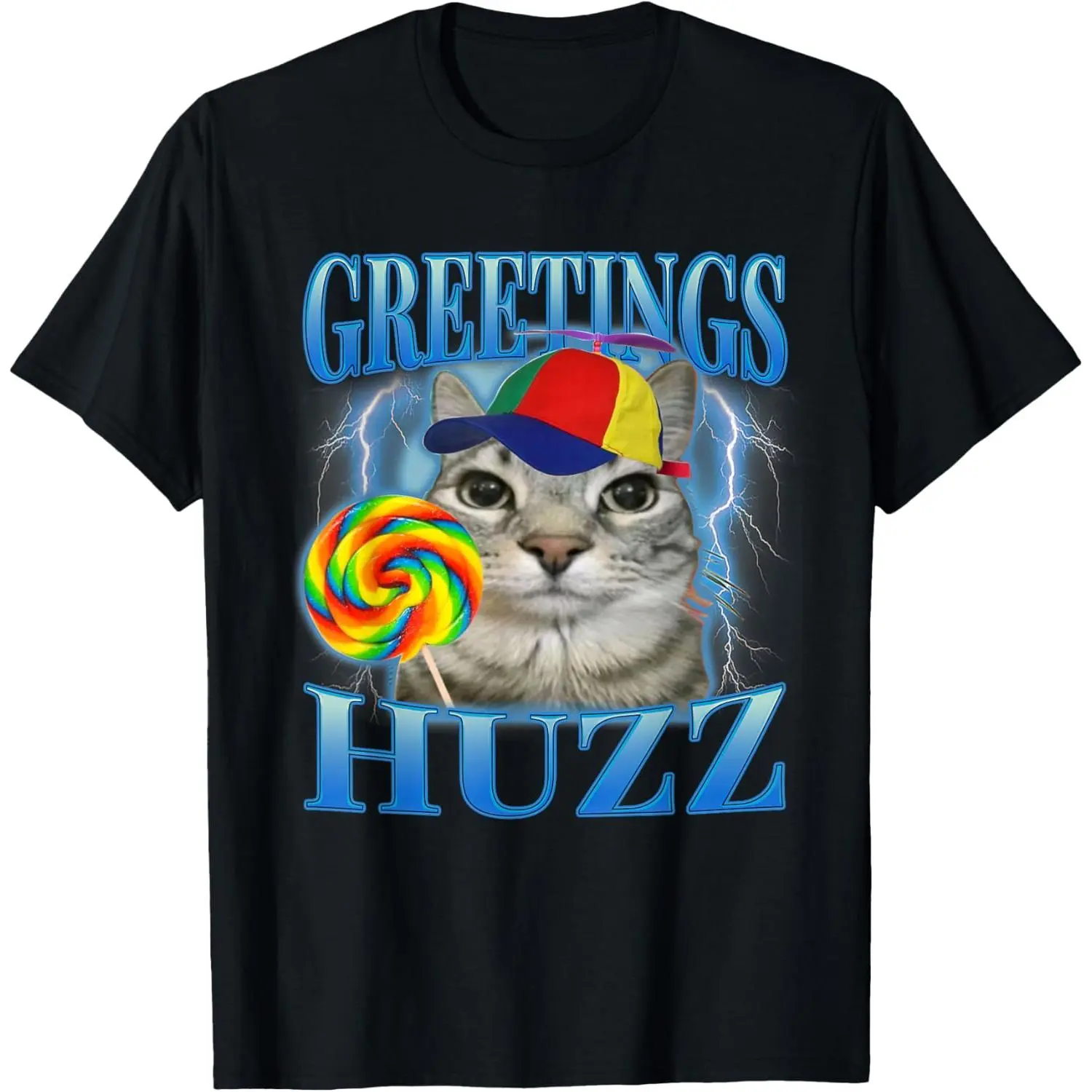 Short-Sleeve T-Shirt, Lollipop Cat Meme Greetings, Huzz Funny Silly Cats Humor Design