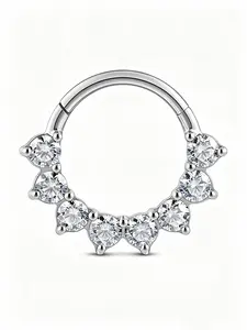 Titanium G23 Cz Round Cubic Zirconia Earrings, Septum Ring, Shell Earring, Click Clasp Design, 16g, 8/10mm, Ideal for Daily Wear, Gift for Women