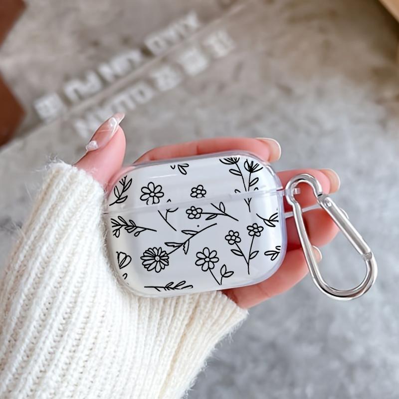 Springtime Flowers Pattern Protective Case for AirPods 4/3/2/1/Pro/Pro2 Soft TPU Earphone Cover, Transparent with Keychain