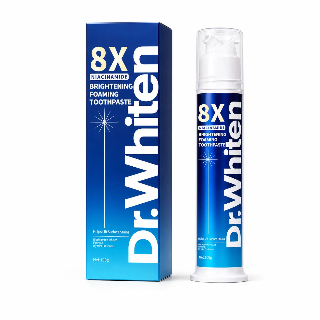 Niacinamide Foam Whitening Toothpaste 8X - Fresh Breath | Helps Remove Surface Stains | Daily Oral Care | Mint Flavor 100g