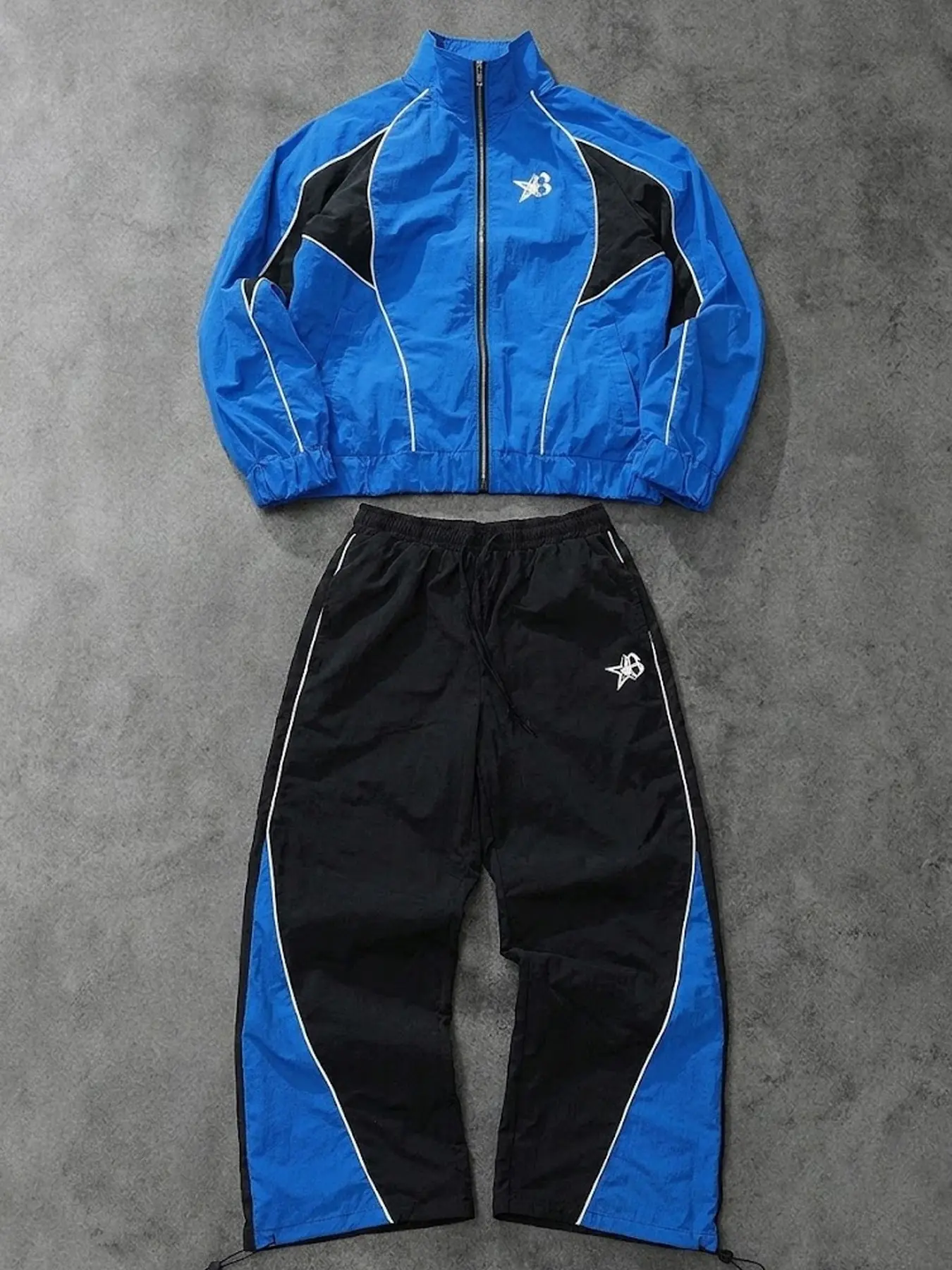 Men's Y2K Retro Colorblock Windproof Sports Set, Full Zip Jacket and Wide Leg Pants, Casual Fitted Two-Piece for All Seasons