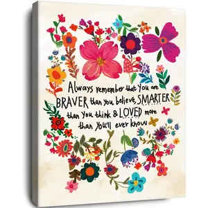 OTINGQD Inspirational Canvas Wall Art for Girls,Always Remember That You Are Braver Than You Believe Wall Decor,Motivational Wall Art for Teens Women,Teen Girl Room Decor