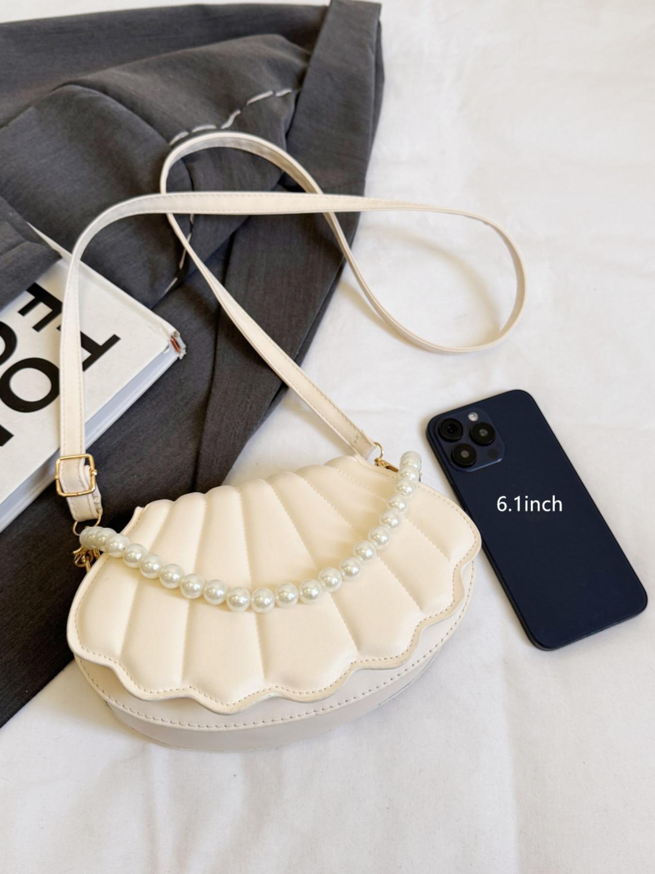 Women's Elegant Shell Shaped Bag, Fashionable Pearl Decorated Crossbody Bag for Daily Used, Casual Trendy Versatile High-quality Daily Commuting Bag